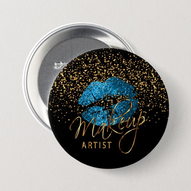 Professional Makeup Artist - Turquoise Blue Lips 7.5 Cm Round Badge (Front & Back)