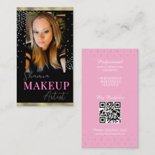 Professional Makeup Hair Photo Bling QR Code Business Card