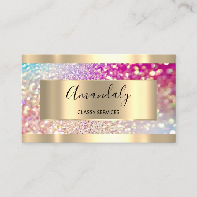 Professional Makeup Holograph Gold Glitter Pink Business Card (Front)