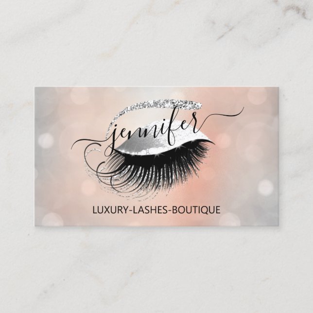 Professional Makeup Lash QR Code Eyes Brows Silver Business Card (Front)