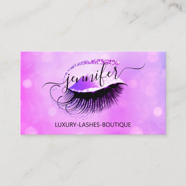 Professional Makeup Lash QR Code Eyes Pink Glitter Business Card (Front)