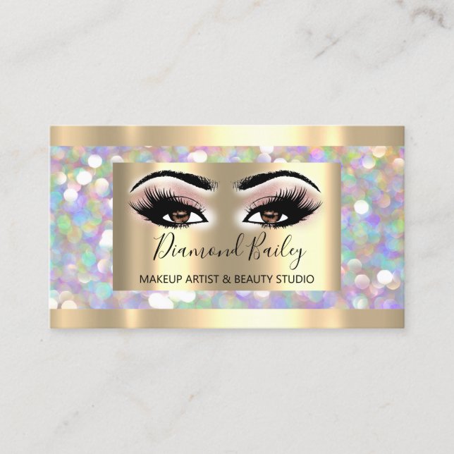 Professional Makeup Lashes Holograph Brows Eyes Business Card (Front)