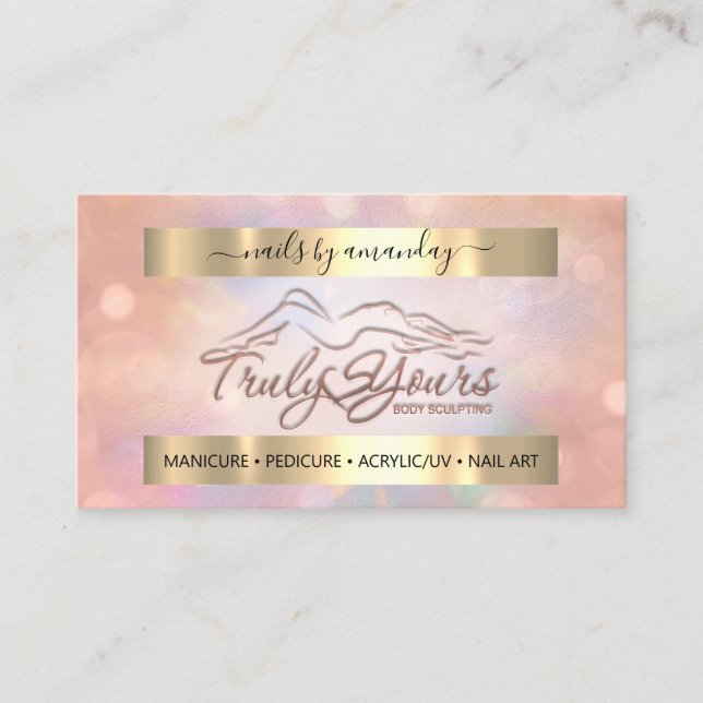 Professional Makeup Nail Logo Rose Holograph Business Card (Front)