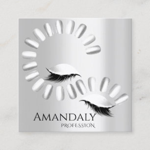 Professional Makeup Nail Manicure Grey Grey Lashes Square Business Card