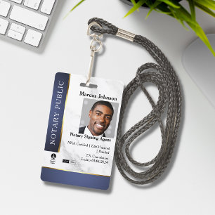 Professional Marble Blue Gold Notary Public ID Badge
