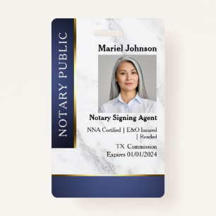 Professional Marble Blue Gold Notary Public ID ID Badge