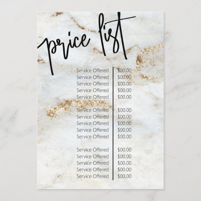 Professional Marble Nail Salon Price List Menu (Front)