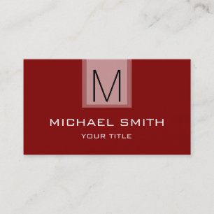 Professional Maroon Solid Colour Monogram Business Card