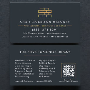 Professional Masonry Bricklayer Business QR Code Business Card