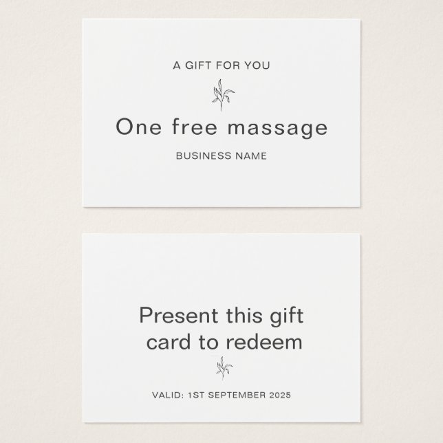 Professional Massage Parlour Gift Certificate (Front & Back)