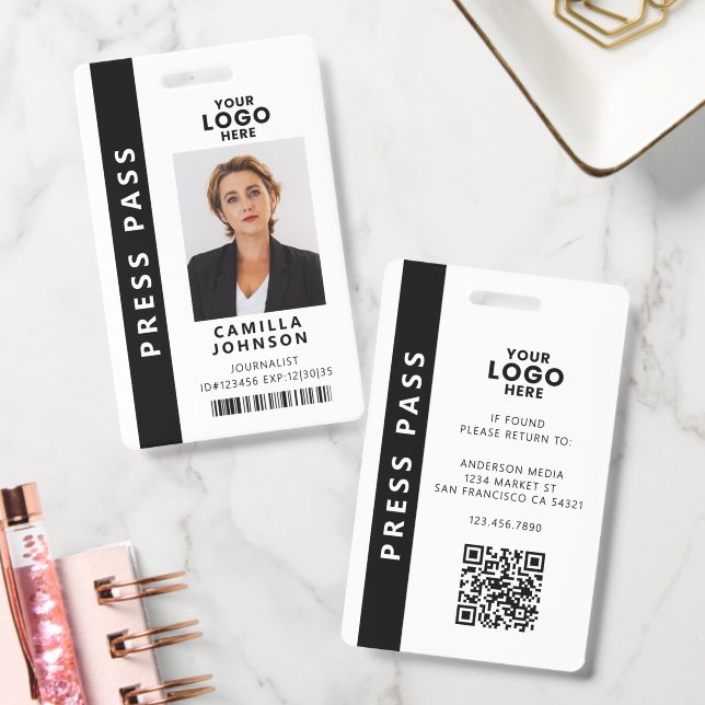 Professional Media Pass Photo ID QR Code Badge (Office)