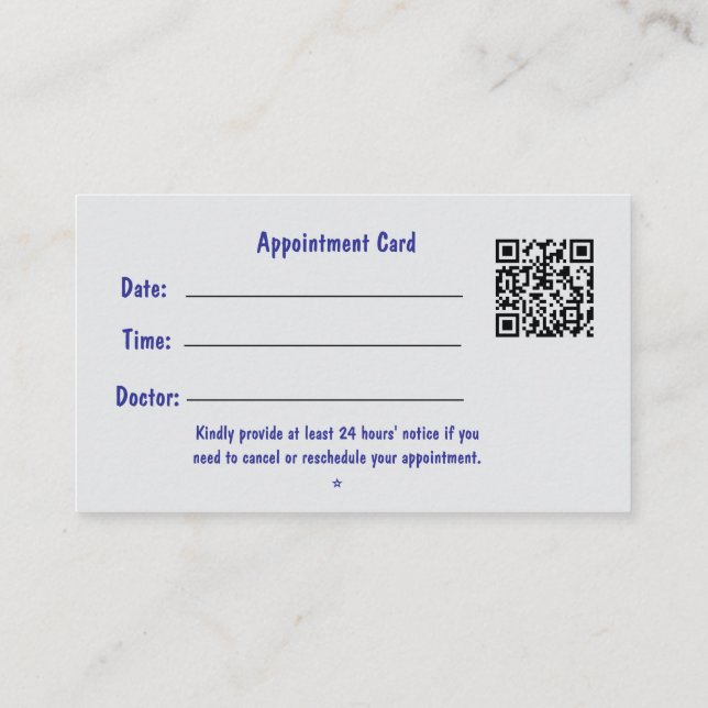 Professional Medical Appointment Card with QR Code (Back)