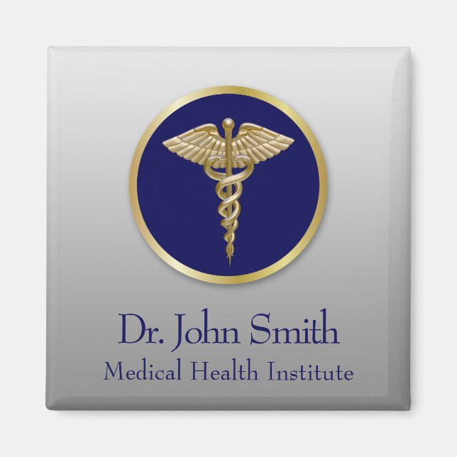 Professional Medical Caduceus Blue Gold Magnet (Front)