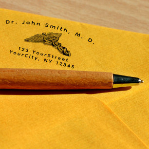 Professional Medical Caduceus Symbol Curved Text Self-inking Stamp