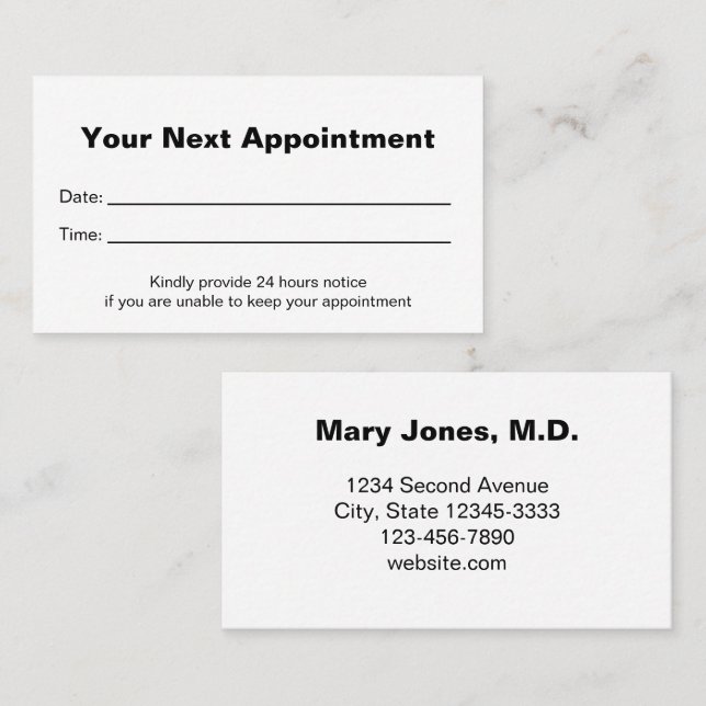 Professional Medical Office Appointment Reminder Card (Front/Back)