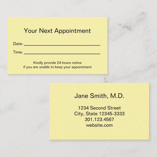 Professional Medical Office Cream Appointment Card (Front/Back)