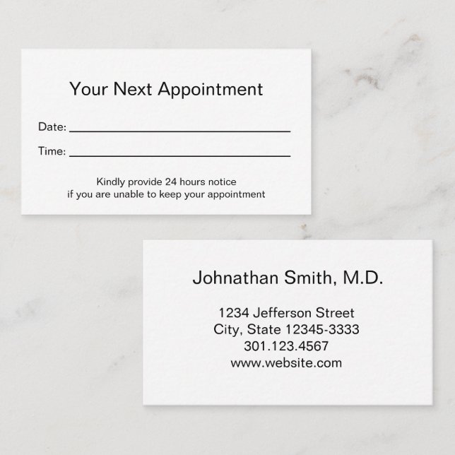 Professional Medical Office Your Appointment Card (Front/Back)