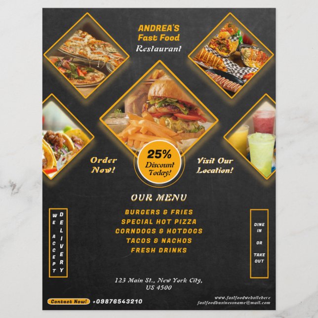 Professional Menu Fast Food Promo Discount Black (Front)