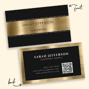 Professional Metallic Gold Black Simple Elegant QR Business Card