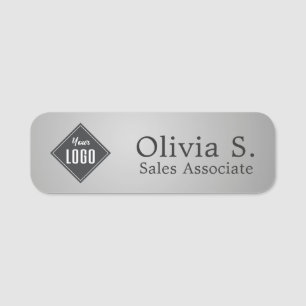 Professional Metallic Grey Company Logo Employee Name Tag