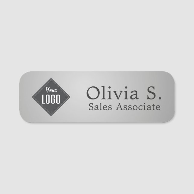Professional Metallic Grey Company Logo Employee  Name Tag (Front)