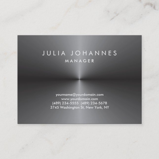 Professional Metallic Silver Grey Plain Trendy Business Card (Front)