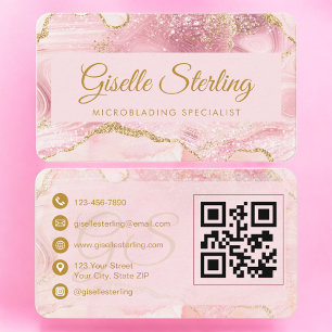 Professional Microblading Artist Gold Agate QR Cod Business Card