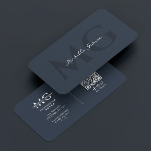 Professional Minimal Charcoal Blue  Business Card