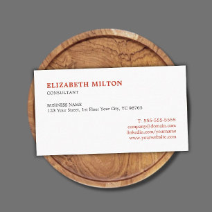 Professional Minimal Elegant Red White Consultant Business Card