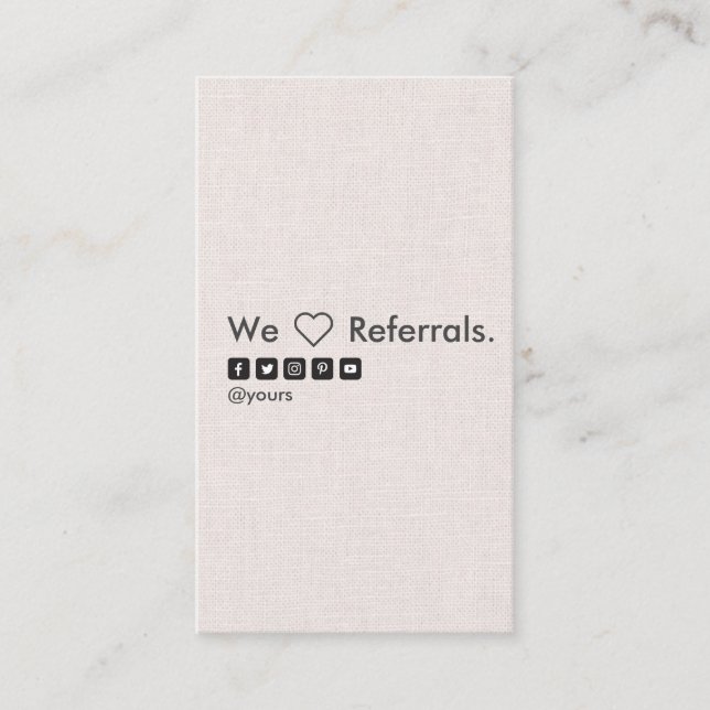 Professional Minimal Linen Vertical Referral Card (Front)