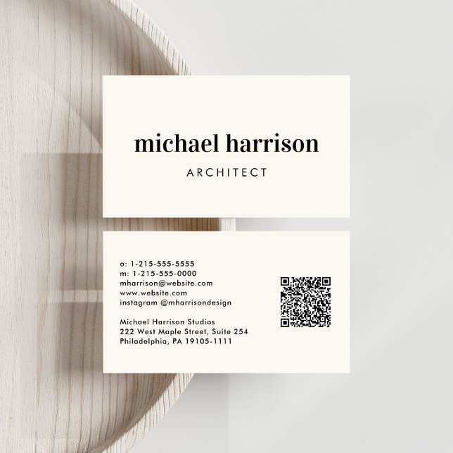 Professional Minimal Modern QR Code Cream Business Card (Capture attention, make connections, and leave a lasting impression with our modern QR business card)
