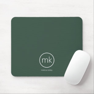 Professional Minimal Monogram Initial Forest Green Mouse Pad