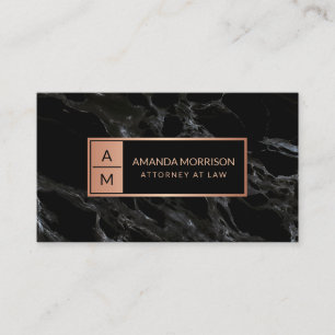 Professional Minimal Monogram Rose/Black Marble Business Card