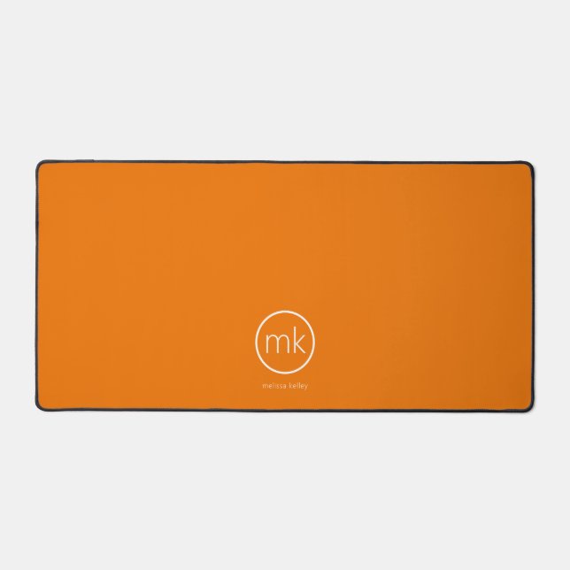 Professional Minimal Monogram Tangerine Orange Desk Mat (Front)