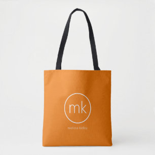 Professional Minimal Monogram Tangerine Orange Tote Bag