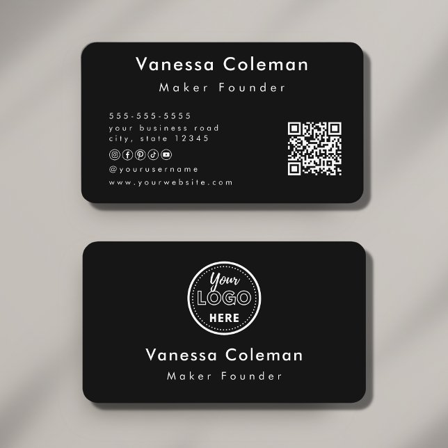Professional Minimal Qr Code Black Business Card (Creator Uploaded)