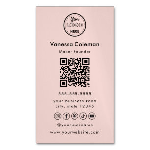 Professional Minimal Qr Code Pink Business Card