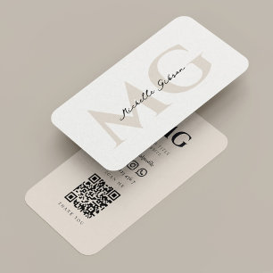 Professional Minimal White Sand Initials Business Card