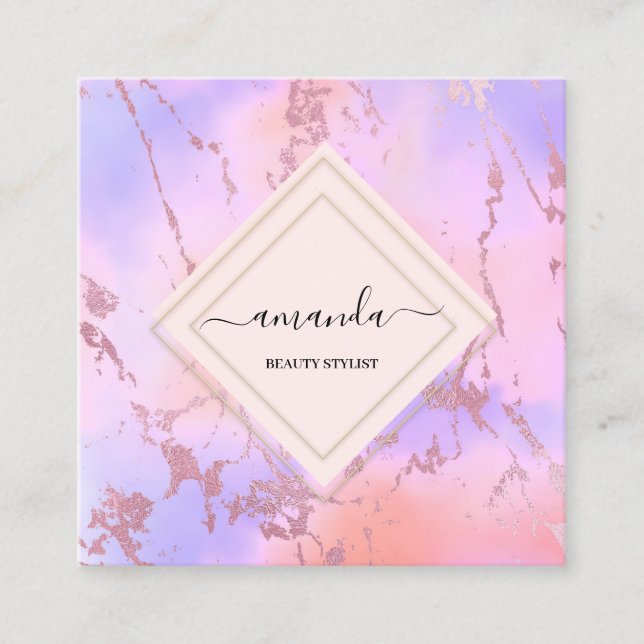 Professional Minimalism Frame Holographic Marble Square Business Card (Front)