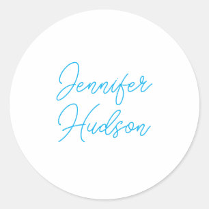 Professional minimalist azure blue calligraphy classic round sticker