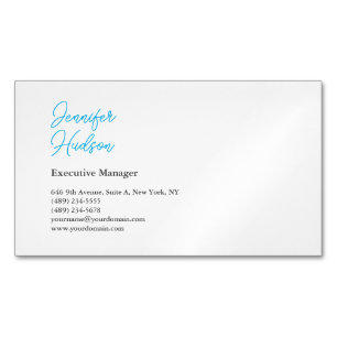 Professional minimalist azure blue calligraphy magnetic business card