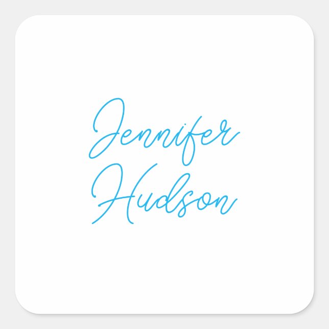 Professional minimalist azure blue calligraphy square sticker (Front)