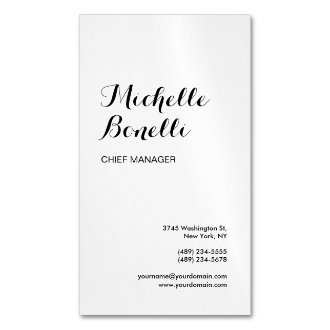 Professional Minimalist Black White Modern Magnetic Business Card (Front Vertical)