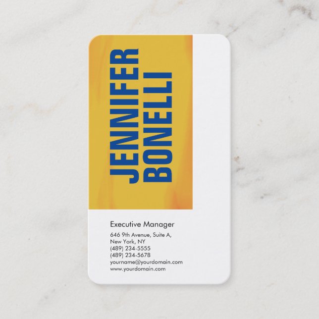 Professional minimalist blue white orange yellow business card (Front)