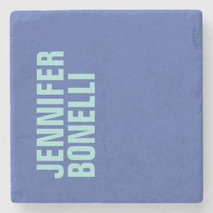 Professional minimalist bold blue name stone coaster