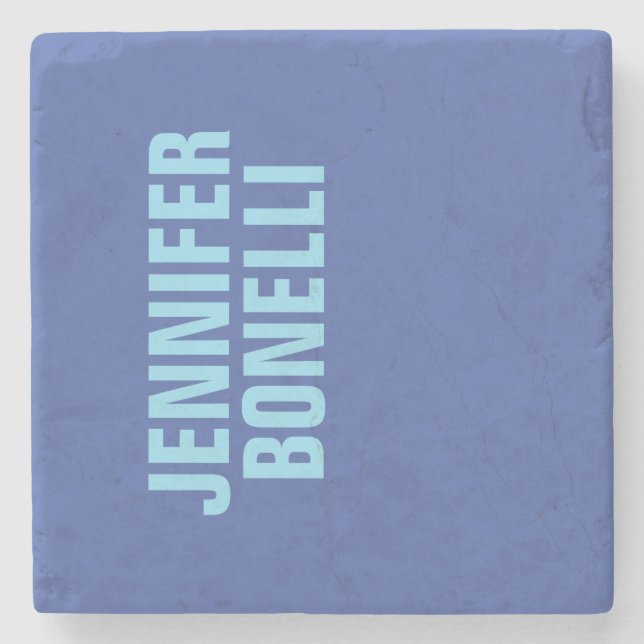 Professional minimalist bold blue name stone coaster (Front)