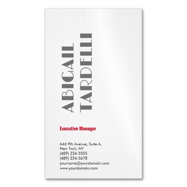 Professional minimalist bold modern custom plain magnetic business card (Front Vertical)