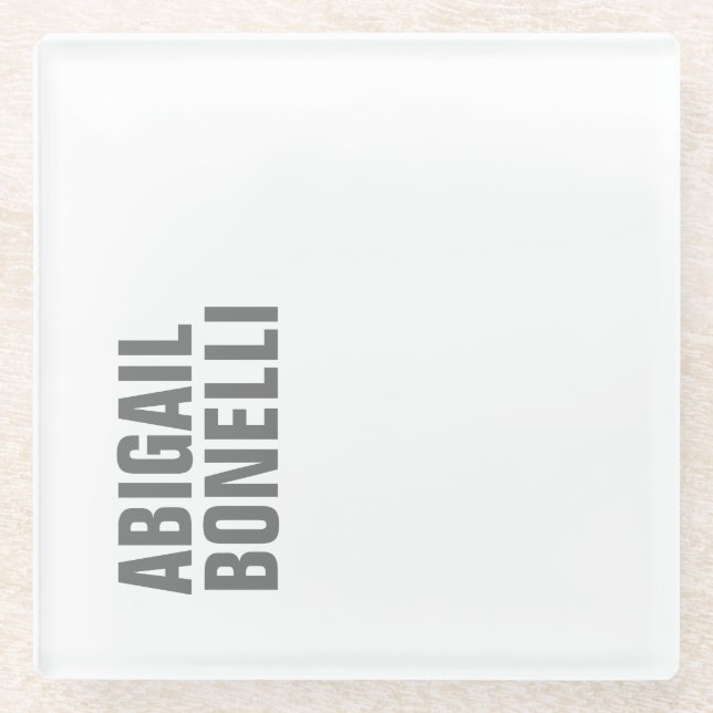 Professional minimalist bold modern grey name glass coaster (Front)