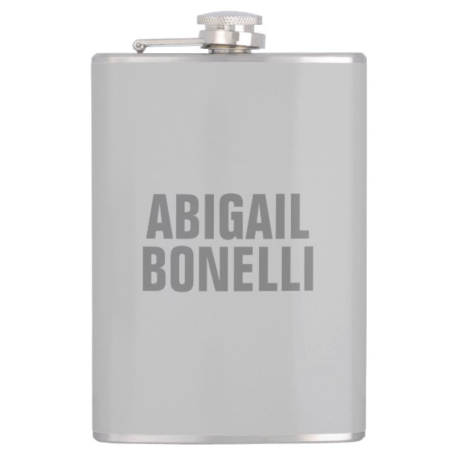 Professional minimalist bold modern grey name hip flask (Front)