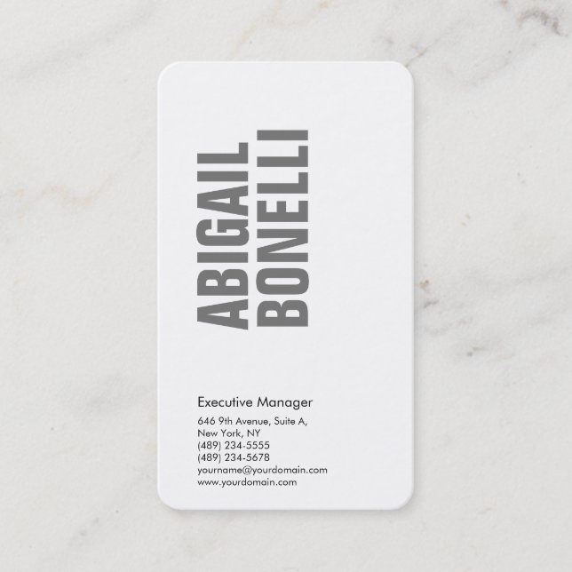 Professional minimalist bold modern grey white business card (Front)